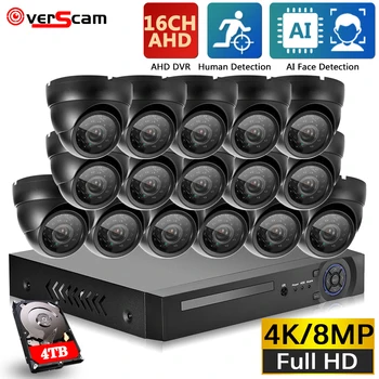 H.265 + 16CH 8.0MP DVR 8-мегапиксельная система камер безопасности Наружные Всепогодные Купольные Металлические камеры Видеонаблюдения DVR Kit HDD P2P 16-канальный